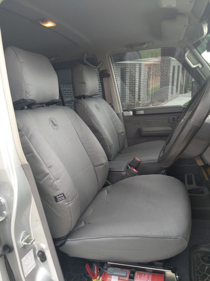 76 series front silver denim seat covers