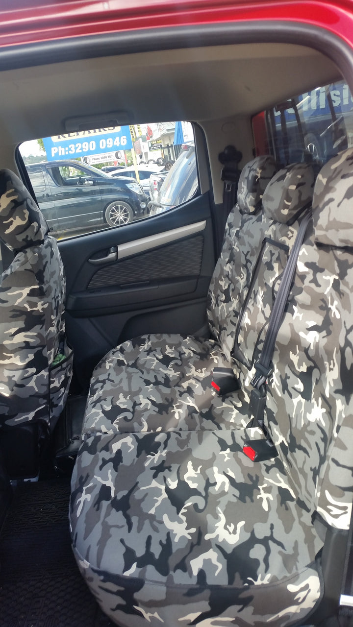 HOLDEN RG COLORADO MY14+ LTZ DUAL CAB CANVAS, DENIM, CAMO SEAT COVERS - 09/2013+