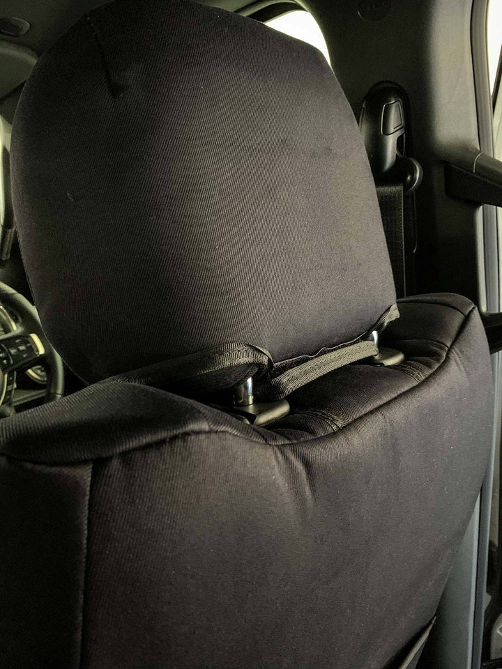 Dodge Ram 1500 DT driver seat cover denim close up